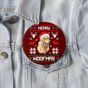 Badge Rond 10 Cm Golden Retriever Chien Merry Woofmas Sweat de Noël