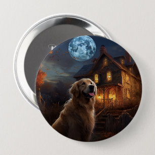 Badge Rond 10 Cm Golden Retriever Halloween Effrayant