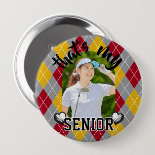 Badge Rond 10 Cm Golf C'est mon joueur principal Bouton jaune rouge