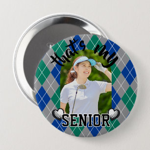 Badge Rond 10 Cm Golf C'est mon joueur senior green blue Button