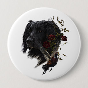 Badge Rond 10 Cm Grand Munsterlander avec faisan