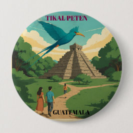 Badge Rond 10 Cm GUATEMALA, TIKAL PETEN Retro poster