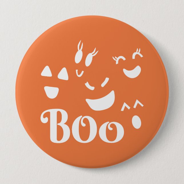 Badge Rond 10 Cm Halloween Ghost Face Orange et White Button Pin (Devant)