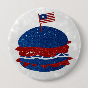 Badge Rond 10 Cm Hamburger 4 juillet Paillettes