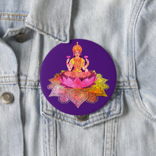 Badge Rond 10 Cm Happy Diwali - Deepalavi Lakshmi Goddess 4