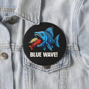 Badge Rond 10 Cm Harris Walz Élection Blue Waves Démocrate Fish