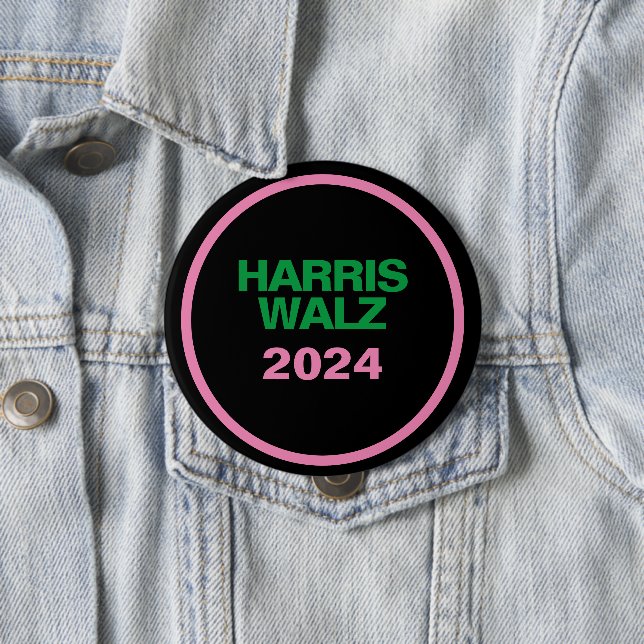 Badge Rond 10 Cm HARRIS WALZ Rose Vert Noir Grand Rond (En situation)