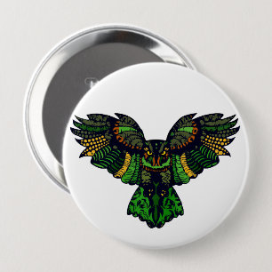 Badge Rond 10 Cm Hibou émeraude majestueux