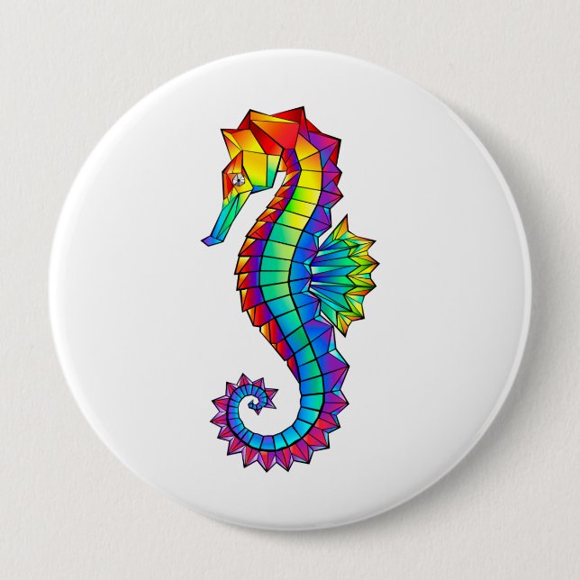Badge Rond 10 Cm Hippocampe polygonal arc-en-ciel (Devant)