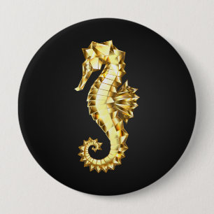Badge Rond 10 Cm Hippocampe Polygonal Or