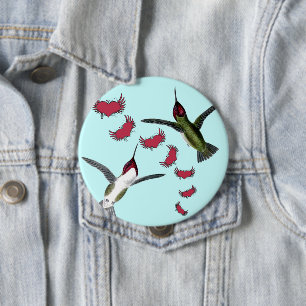 Badge Rond 10 Cm Humming Birds Grunge Hearts with Wings