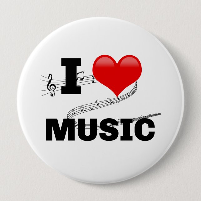 Badge Rond 10 Cm I Love Music, popular design (Devant)