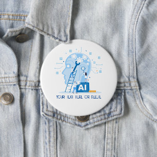 Badge Rond 10 Cm Illustration d'intelligence artificielle bleu mode