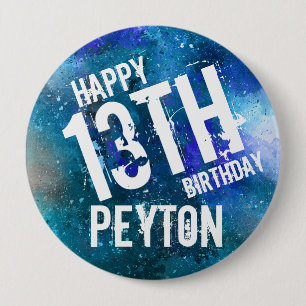 Badge Rond 10 Cm IMMENSE Galaxy Blue Aqua fête d'anniversaire perso