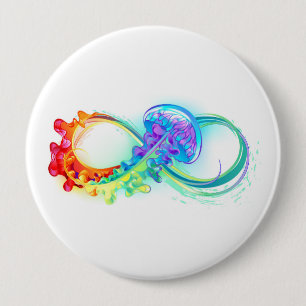 Badge Rond 10 Cm Infinity avec Rainbow Jellyfish