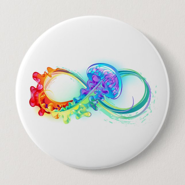 Badge Rond 10 Cm Infinity avec Rainbow Jellyfish (Devant)