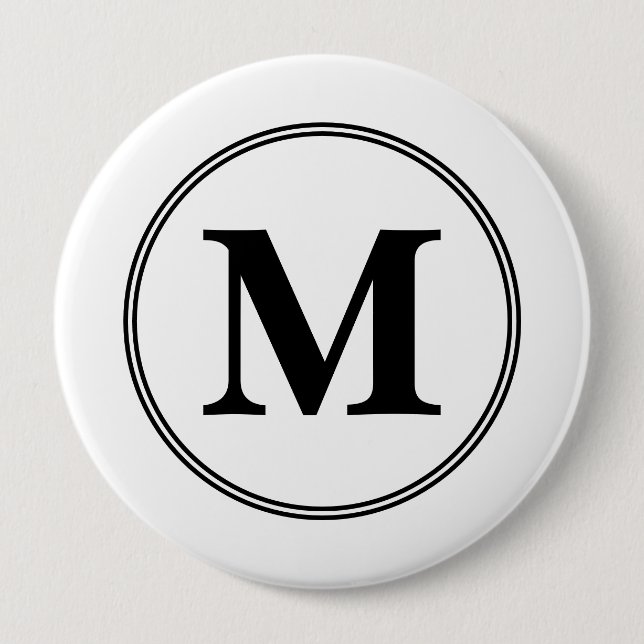 Badge Rond 10 Cm Initiales monogrammes simples noir et blanc (Devant)