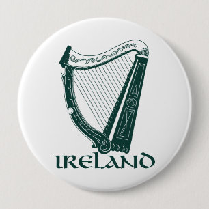 Badge Rond 10 Cm Irlande Harp Design, Irish Harp