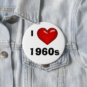 Badge Rond 10 Cm J'AIME (COEUR) années 1960 modifiables