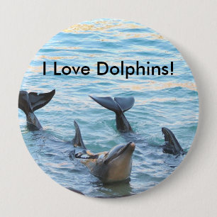 Badge Rond 10 Cm J'aime des dauphins ! Photo de dauphin