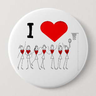 Badge Rond 10 Cm J'aime le net-ball de coeur