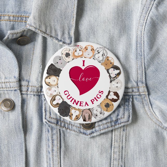Badge Rond 10 Cm J'aime les cochons de Guinée (En situation)