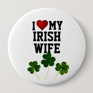 Badge Rond 10 Cm J'Aime Ma Femme Irlandaise, T-shirt shamrock