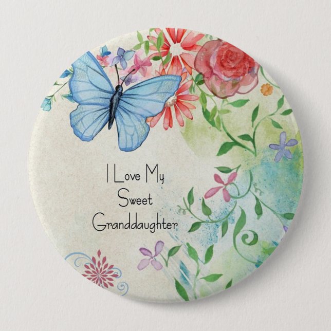 Badge Rond 10 Cm J'Aime Ma Petite-Fille Douce, (Devant)