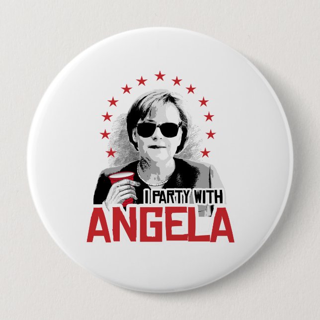 Badge Rond 10 Cm Je Party avec Angela - - (Devant)