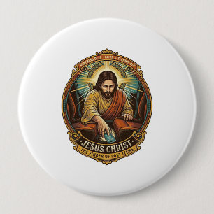 Badge Rond 10 Cm Jésus a laissé tomber son téléphone entre les sièg