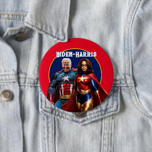 Badge Rond 10 Cm Joe Biden et Kamala Harris en super-héros