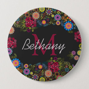 Badge Rond 10 Cm Joli motif floral sombre personnalisé orné