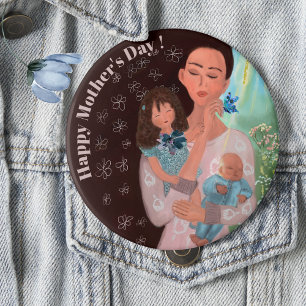 Badge Rond 10 Cm Joyeuse fête des mères avec les enfants Bouton