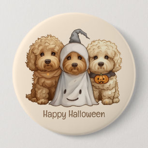 Badge Rond 10 Cm Joyeux chien d'Halloween Goldendoodle