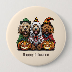 Badge Rond 10 Cm Joyeux chien d'Halloween Goldendoodle