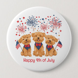 Badge Rond 10 Cm Joyeux Chiens 4 juillet Yorkie