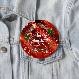Badge Rond 10 Cm Joyeux Christmans, parties scintillant et brillanc