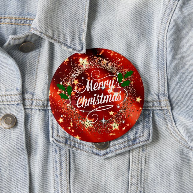 Badge Rond 10 Cm Joyeux Christmans, parties scintillant et brillanc (En situation)