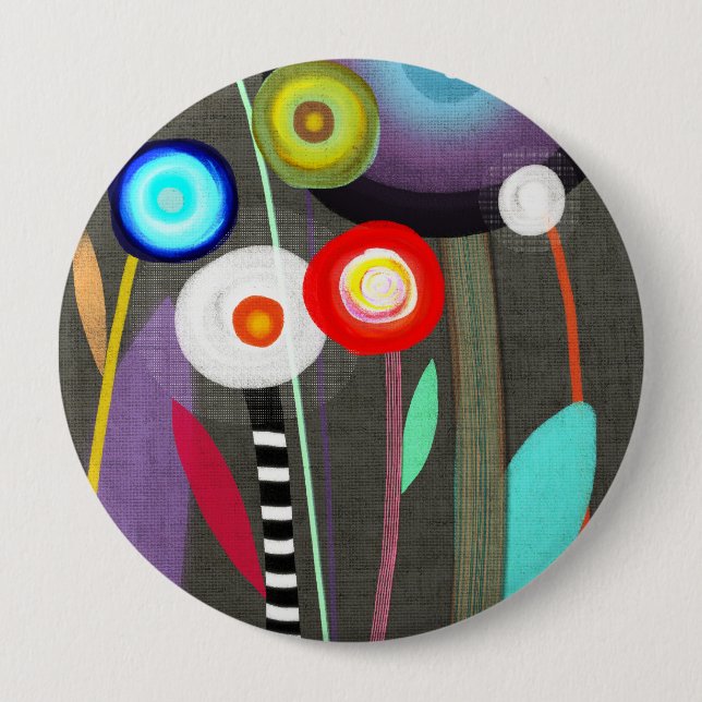 Badge Rond 10 Cm Joyeux Flora Broch en fleurs (Devant)