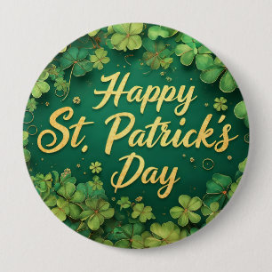 Badge Rond 10 Cm Joyeux jour de la Saint-Patrick, motif de trèfle