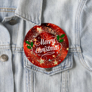 Badge Rond 10 Cm Joyeux Noël étincelant et brillant