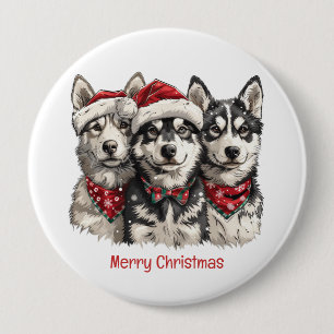 Badge Rond 10 Cm Joyeux Noël Husky Dogs