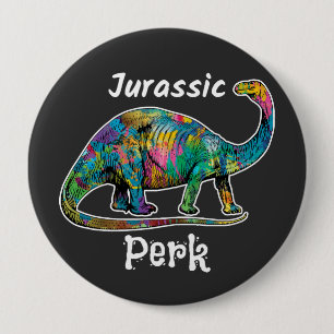Badge Rond 10 Cm Jurassic Perk Dinosaure Coloré Noir