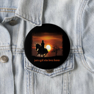 Badge Rond 10 Cm juste une fille qui aime les chevaux