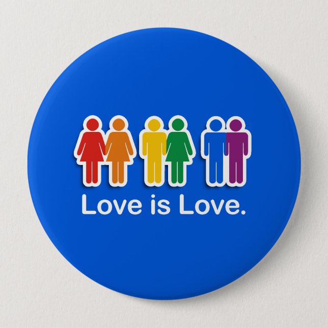 BADGE ROND 10 CM L'AMOUR EST L'AMOUR BLEU (Devant)