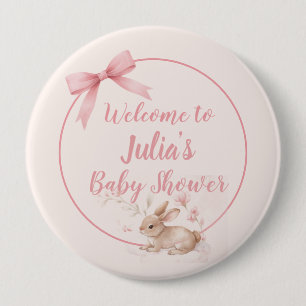 Badge Rond 10 Cm Lapin doux accueil design avec ruban pastel