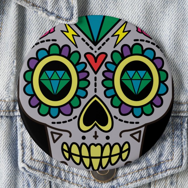Badge Rond 10 Cm Le crâne de sucre, Jour des morts (Créateur téléchargé)