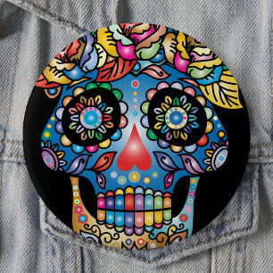 Badge Rond 10 Cm Le crâne de sucre, Jour des morts