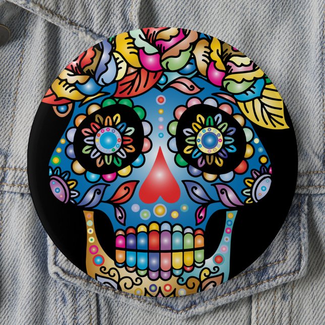 Badge Rond 10 Cm Le crâne de sucre, Jour des morts (Créateur téléchargé)