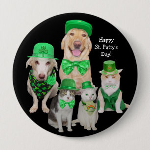 Badge Rond 10 Cm Le jour irlandais de St Patrick de chiens et de